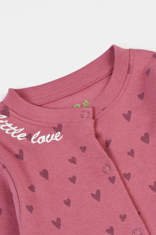 Infant Girls Cotton Interlock Knitted Romper Lovely-Rose.Wine