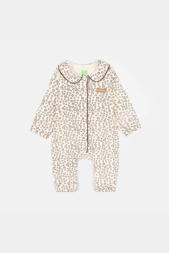 Infant Girls Rib Knitted Romper Flowery-OFF-White