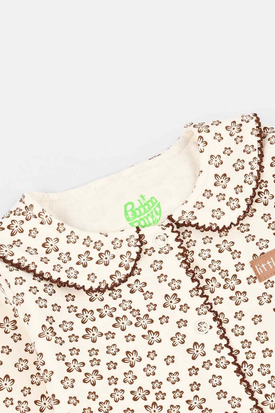 Infant Girls Rib Knitted Romper Flowery-OFF-White