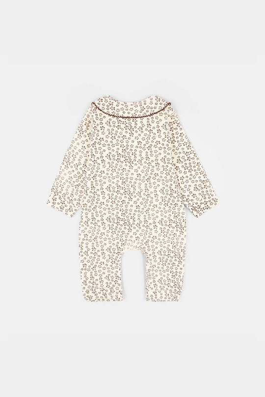 Infant Girls Rib Knitted Romper Flowery-OFF-White