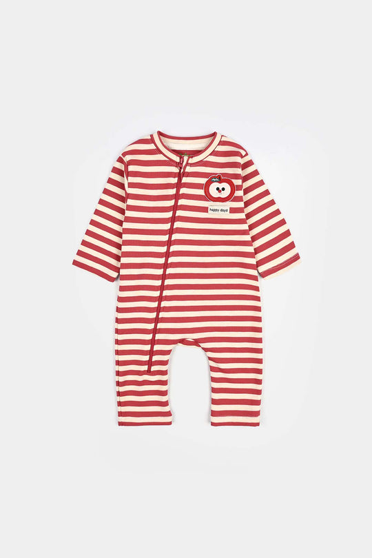 Infant Girls Cotton Interlock Knitted Romper Cherry - RED