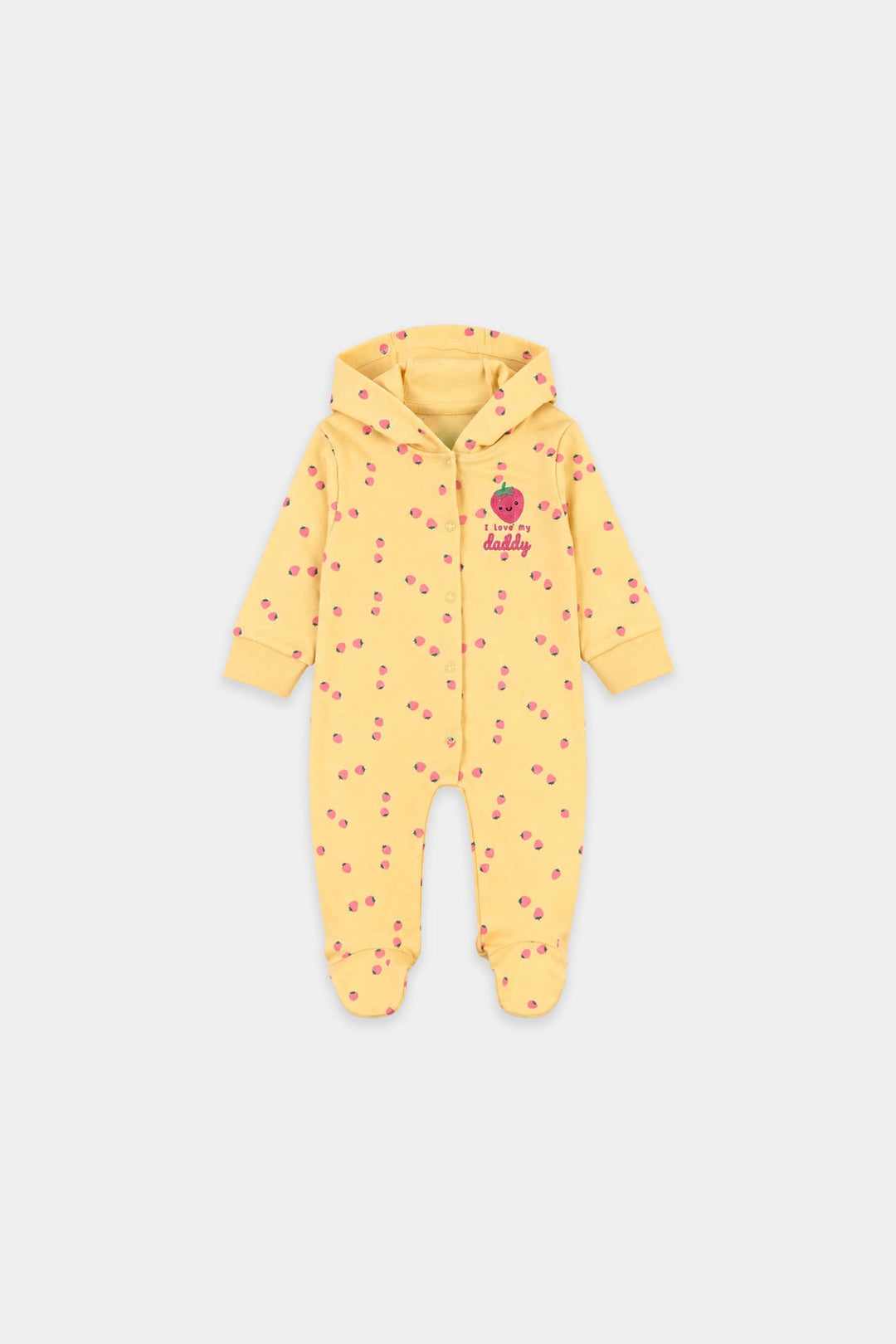 Infant Girls Cotton Interlock Knitted Romper Strawberry-Yellow