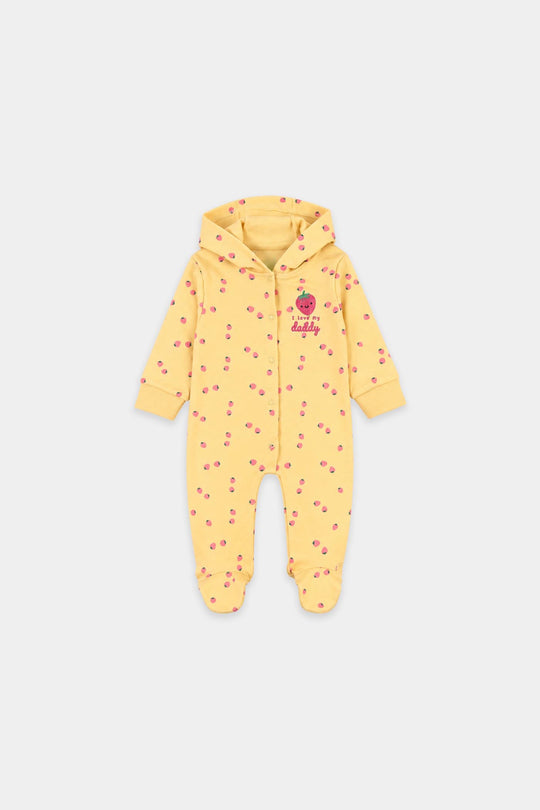 Infant Girls Cotton Interlock Knitted Romper Strawberry-Yellow