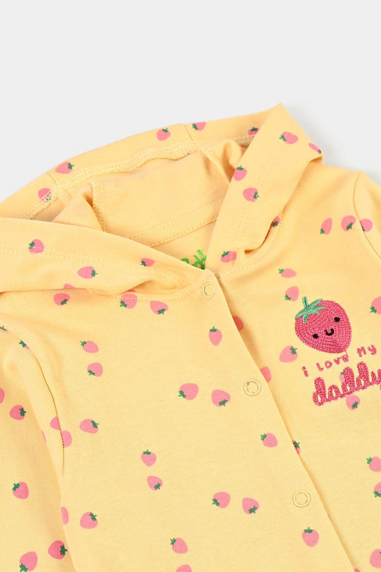 Infant Girls Cotton Interlock Knitted Romper Strawberry-Yellow