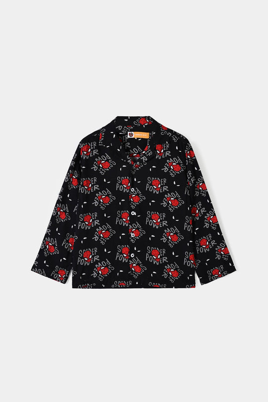 Boys Linen Viscose Nightwear Spider Power -BLACK