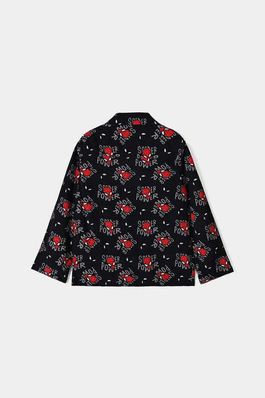 Boys Linen Viscose Nightwear Spider Power -BLACK