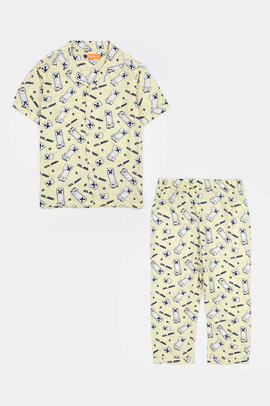 Boys Linen Viscose Nightwear - Light Yellow