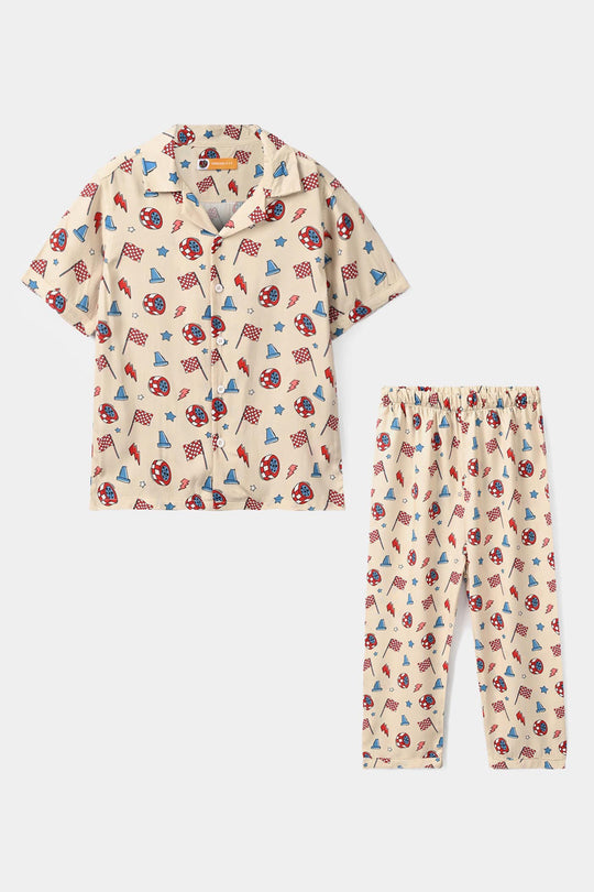 Boys Linen Viscose Nightwear - Grand Prix - Beige