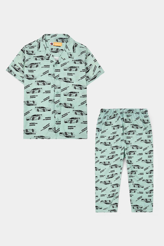 Boys Linen Viscose Nightwear - Speed & Dream - Sea Green