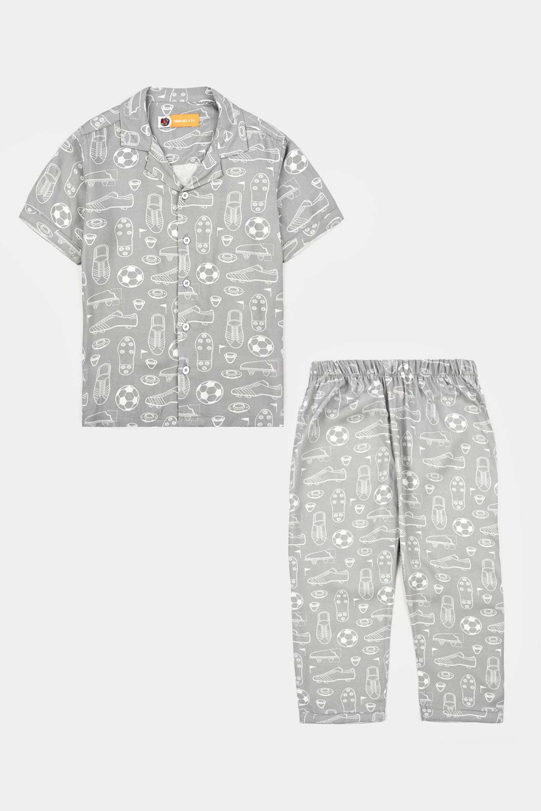 Boys Linen Viscose Nightwear-Football-GREY