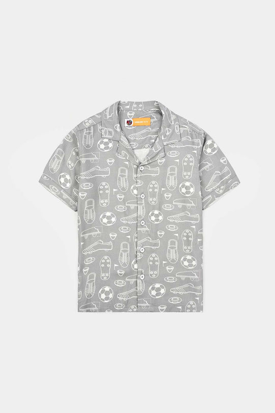 Boys Linen Viscose Nightwear-Football-GREY