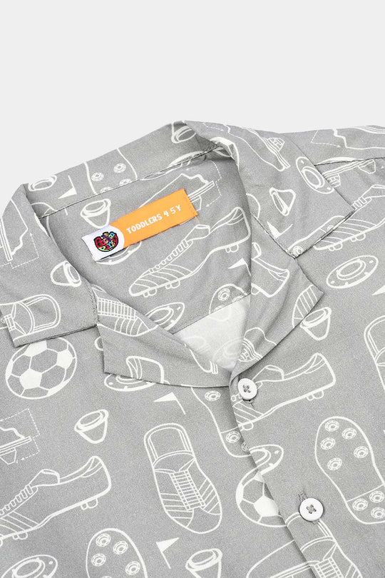 Boys Linen Viscose Nightwear-Football-GREY