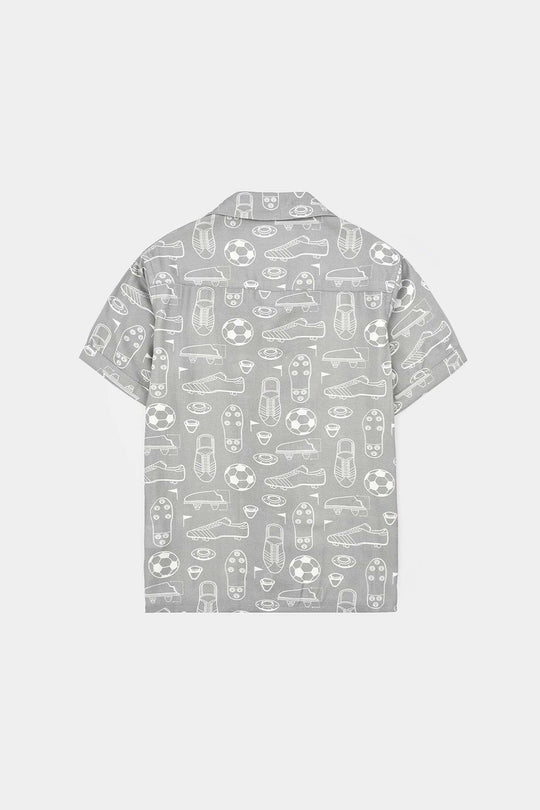 Boys Linen Viscose Nightwear-Football-GREY
