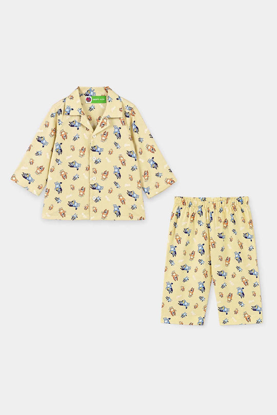 Infant Boys Linen Viscose Nightwear-Bluey-Yellow