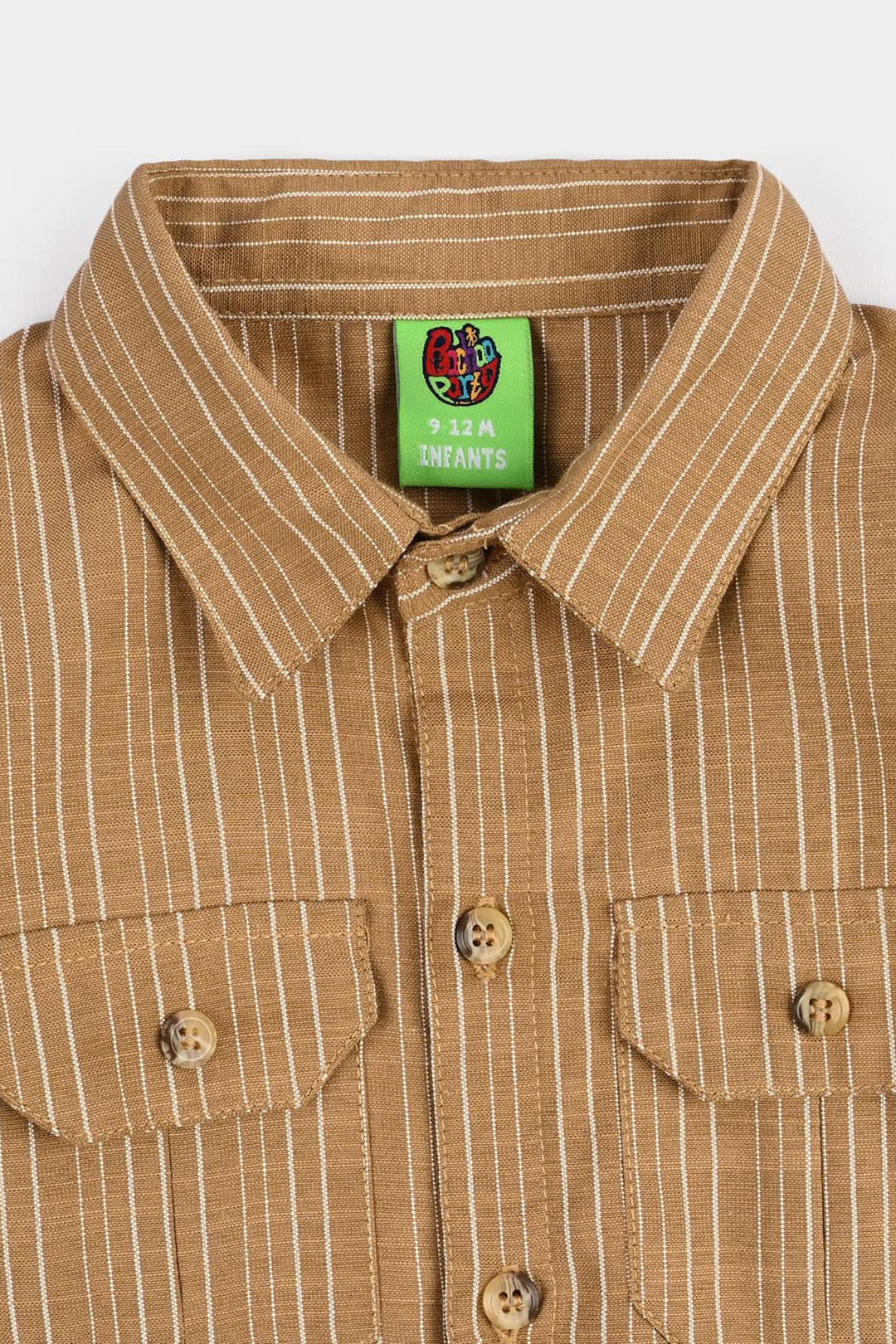 Infant Boys Yarn Dyed Woven Romper - Khaki - Brown