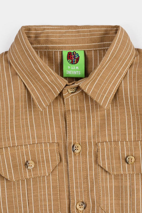 Infant Boys Yarn Dyed Woven Romper - Khaki - Brown