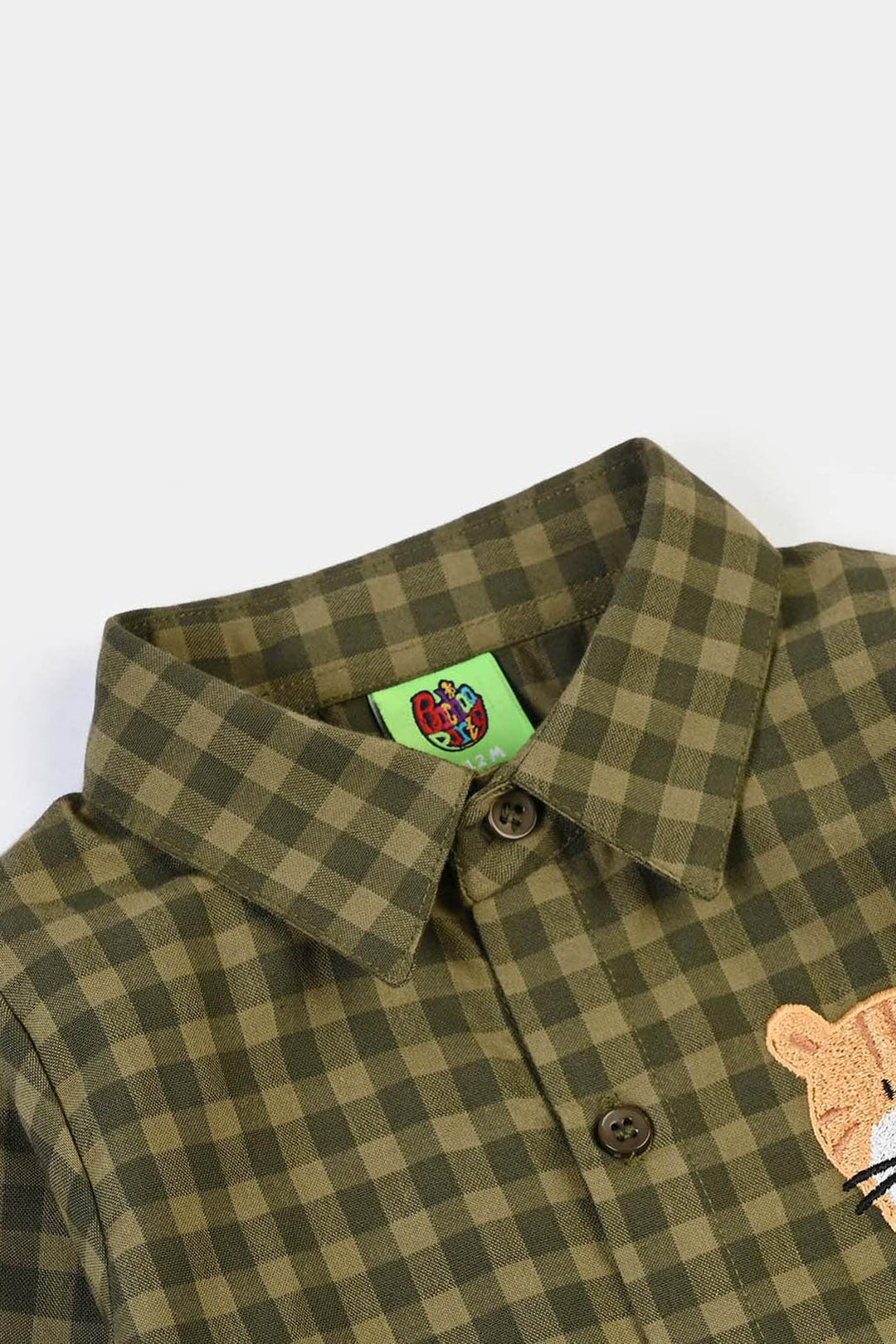 Infant Boys Yarn Dyed Woven Romper-Olive - GREEN
