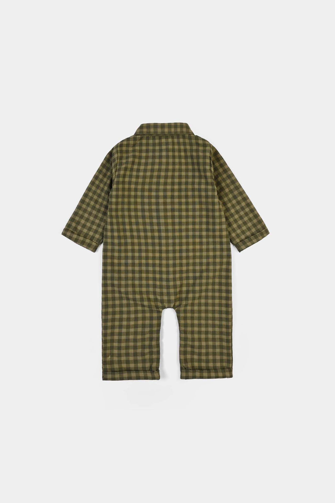 Infant Boys Yarn Dyed Woven Romper-Olive - GREEN