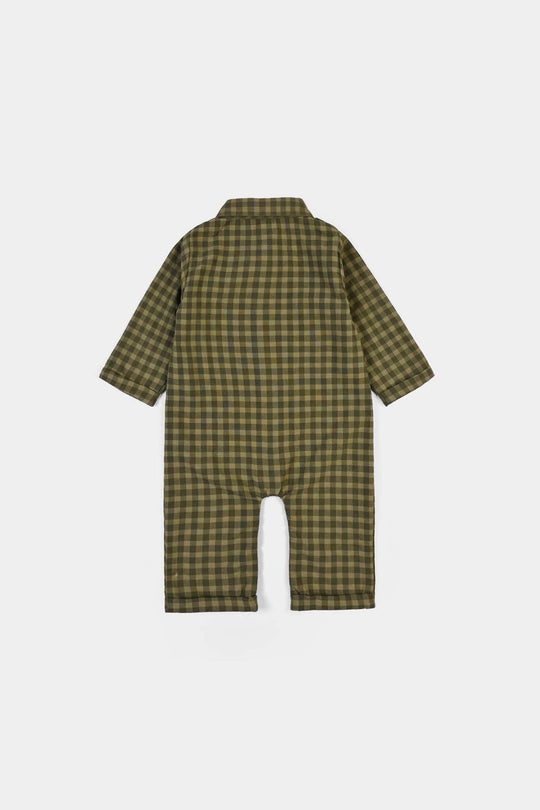 Infant Boys Yarn Dyed Woven Romper-Olive - GREEN