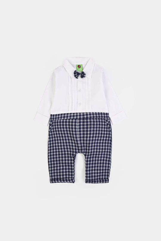 Infant Boys Yarn Dyed Woven Romper- Navy Checkered