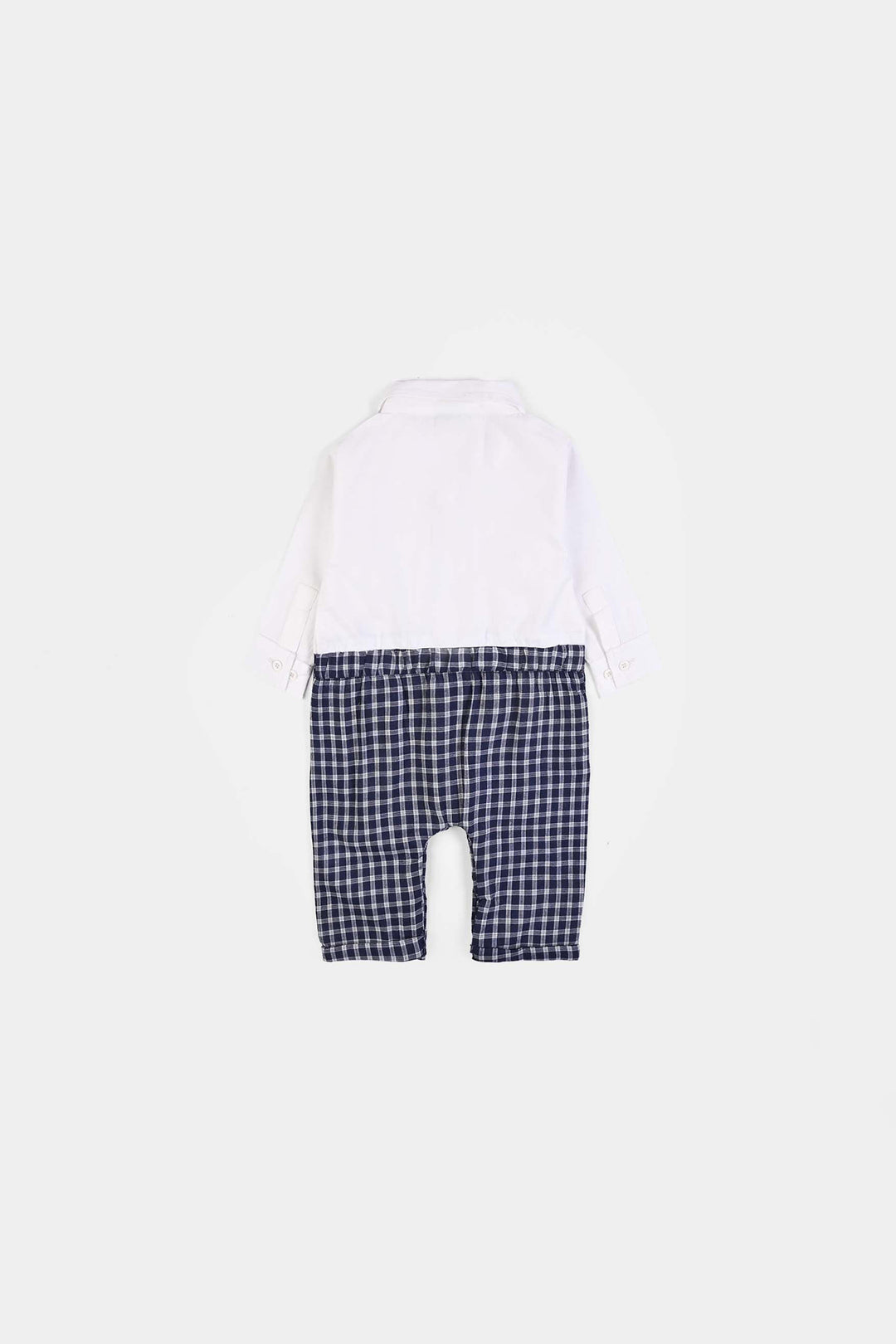 Infant Boys Yarn Dyed Woven Romper- Navy Checkered