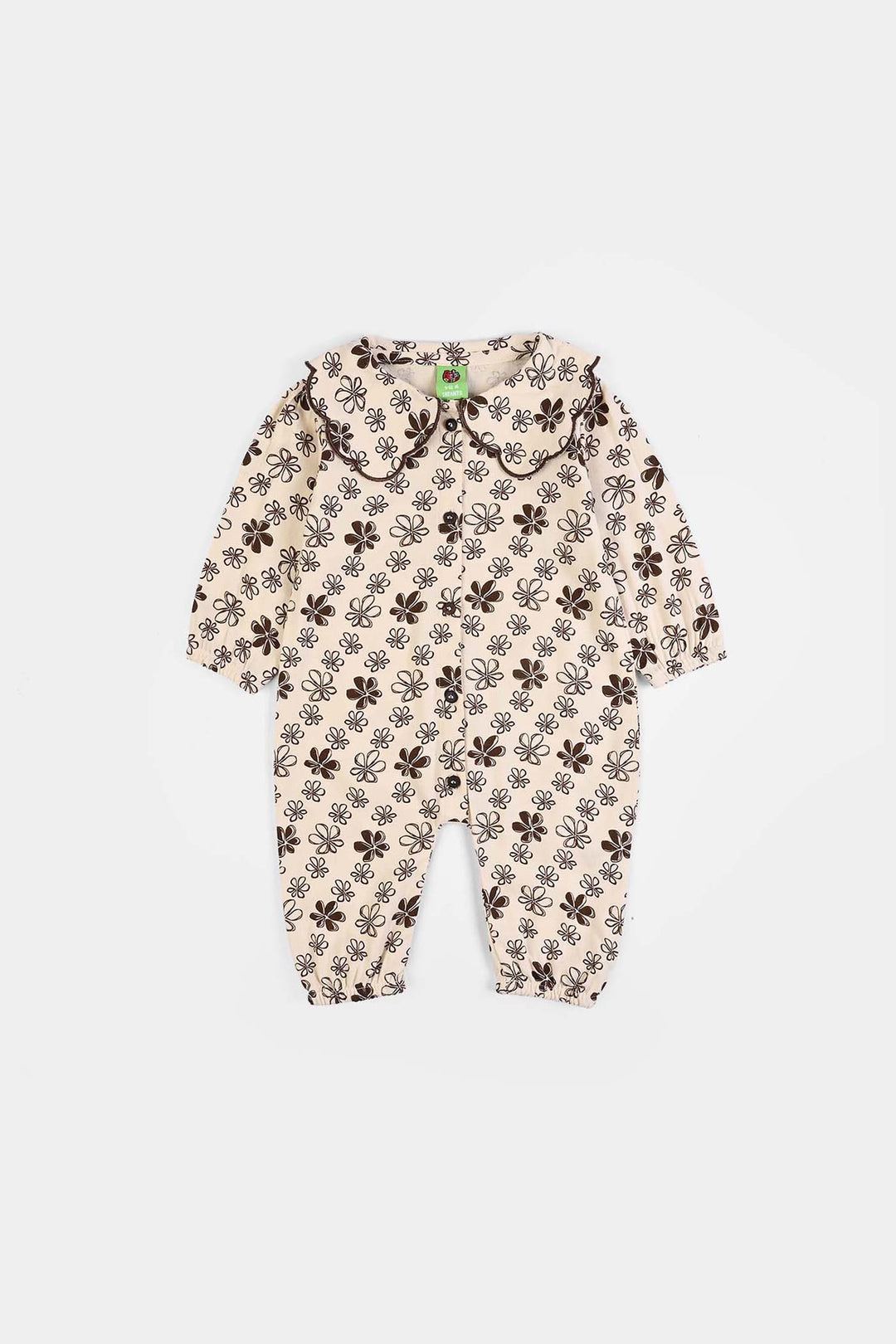 Infant Girls Cotton Woven Romper Cocoa- Cream