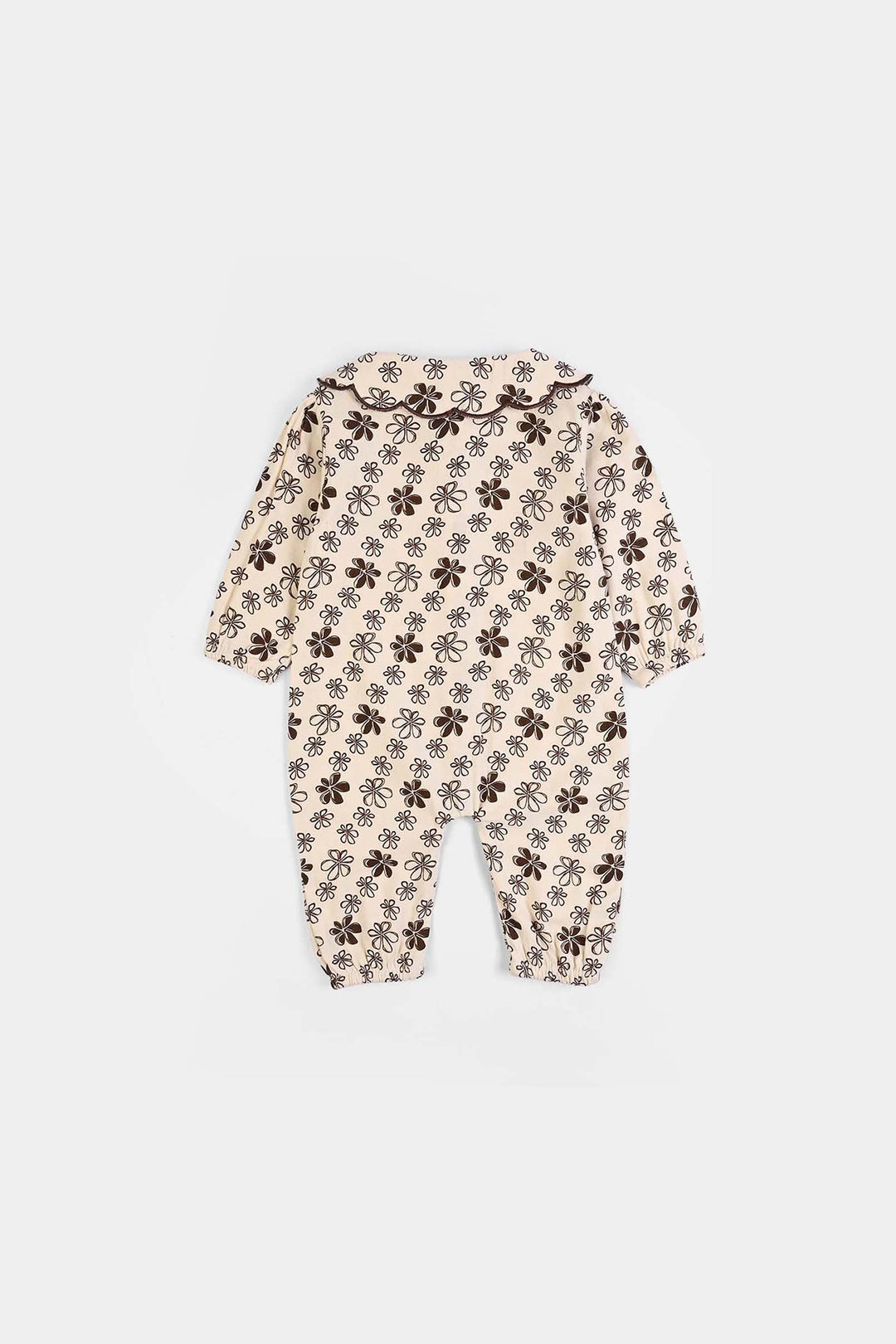 Infant Girls Cotton Woven Romper Cocoa- Cream