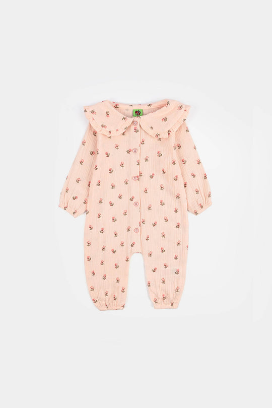 Infant Girls Gauze Woven Romper - Lillies - Pink