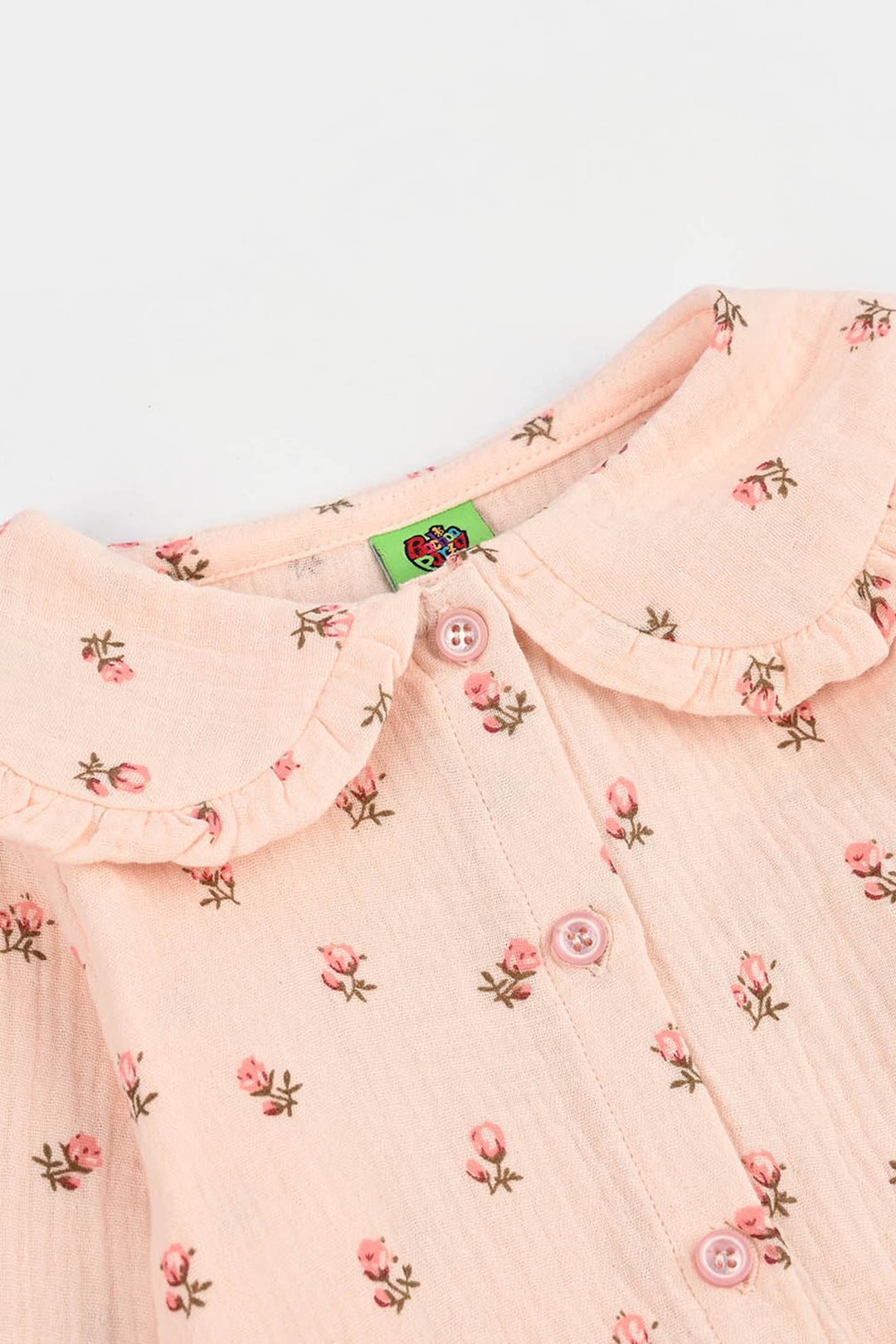 Infant Girls Gauze Woven Romper - Lillies - Pink