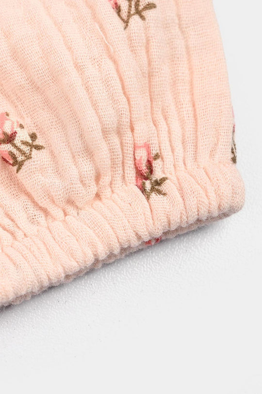 Infant Girls Gauze Woven Romper - Lillies - Pink