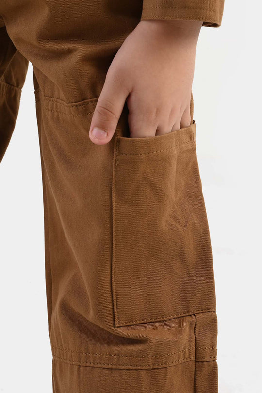 Boys Cotton Twill Woven Suit Cut & Sew - Brown