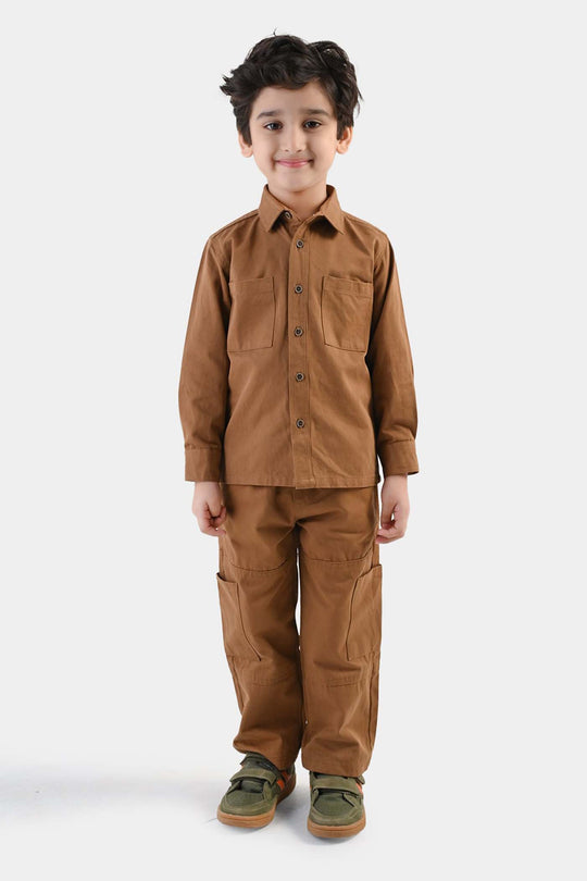 Boys Cotton Twill Woven Suit Cut & Sew - Brown