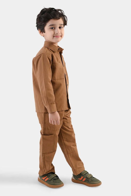 Boys Cotton Twill Woven Suit Cut & Sew - Brown