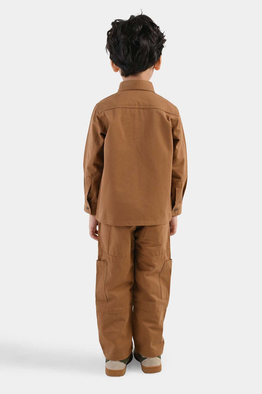 Boys Cotton Twill Woven Suit Cut & Sew - Brown