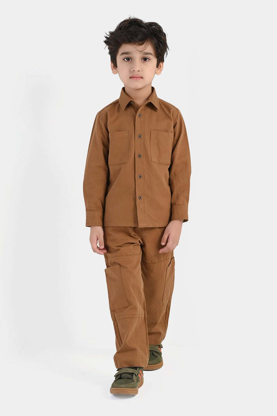 Boys Cotton Twill Woven Suit Cut & Sew - Brown