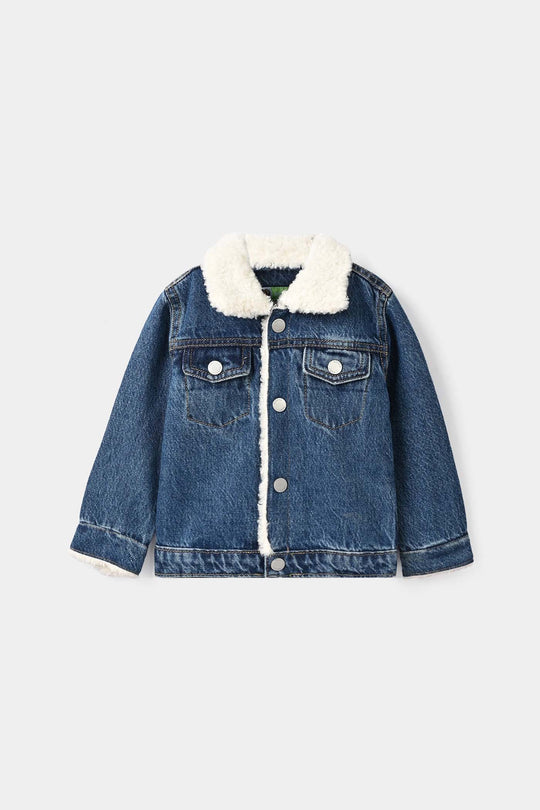 Infant Boys Denim Rigid Jacket White Sherpa - BLUE