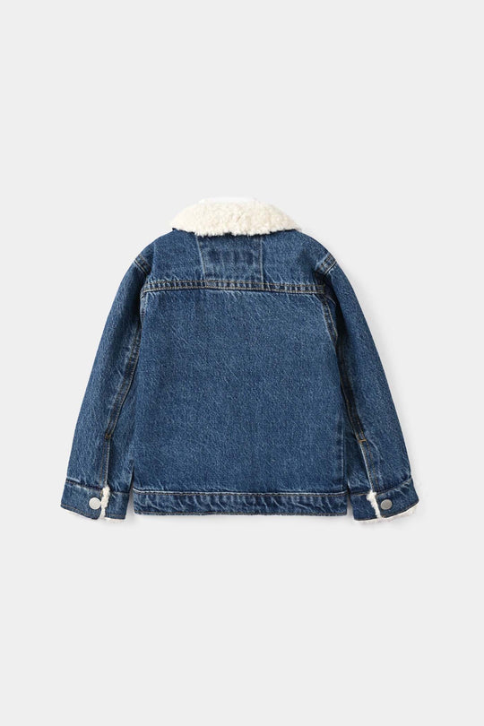 Infant Boys Denim Rigid Jacket White Sherpa - BLUE