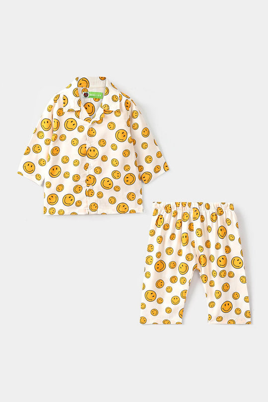 Infant Boys Cotton Nightwear-Smiley-Off.White