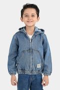 Boys Denim Rigid Jacket Adventure Awaits - Mid Blue