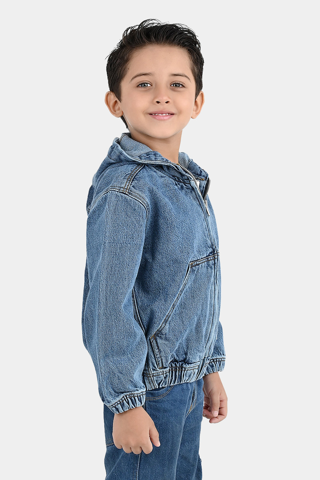 Boys Denim Rigid Jacket Adventure Awaits - Mid Blue