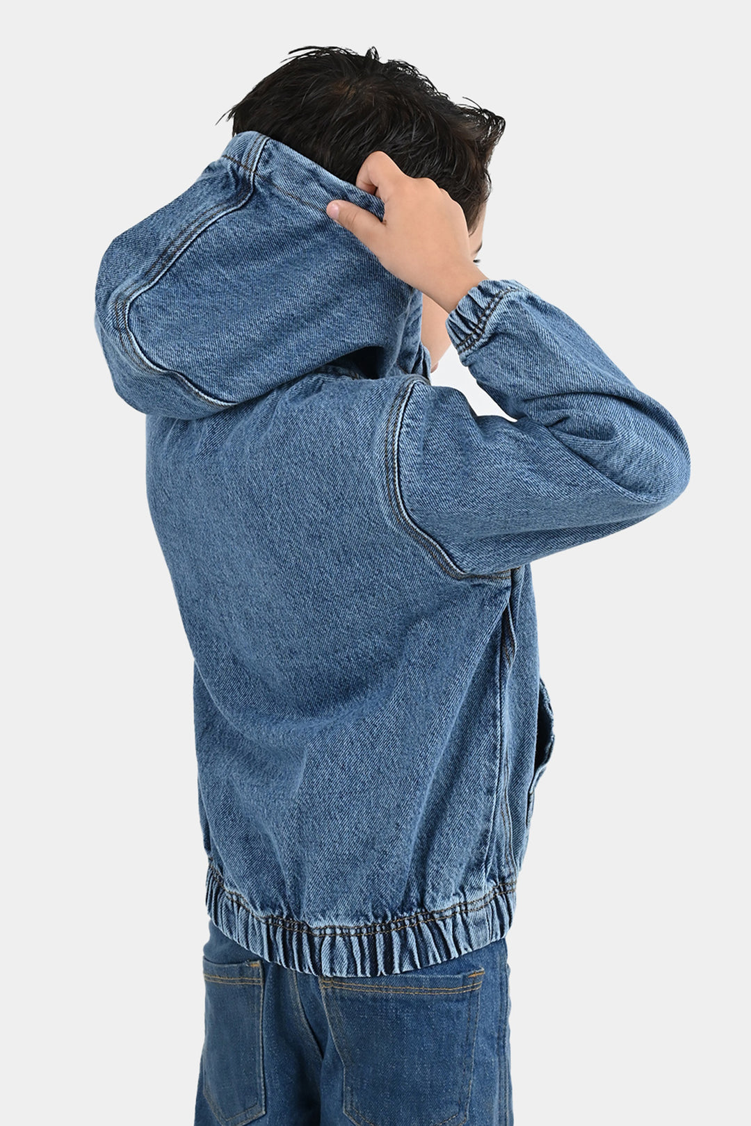 Boys Denim Rigid Jacket Adventure Awaits - Mid Blue