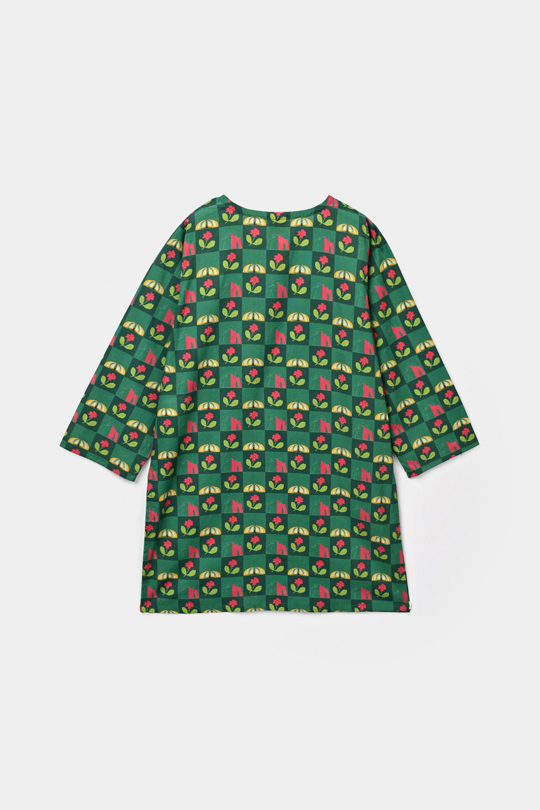 Girls Cotton Independence Checks Kurti – Green