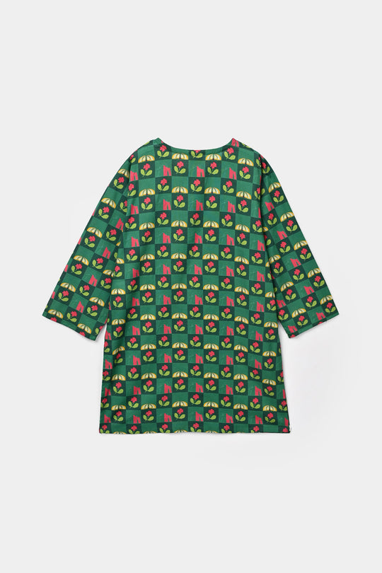 Girls Cotton Independence Checks Kurti – Green