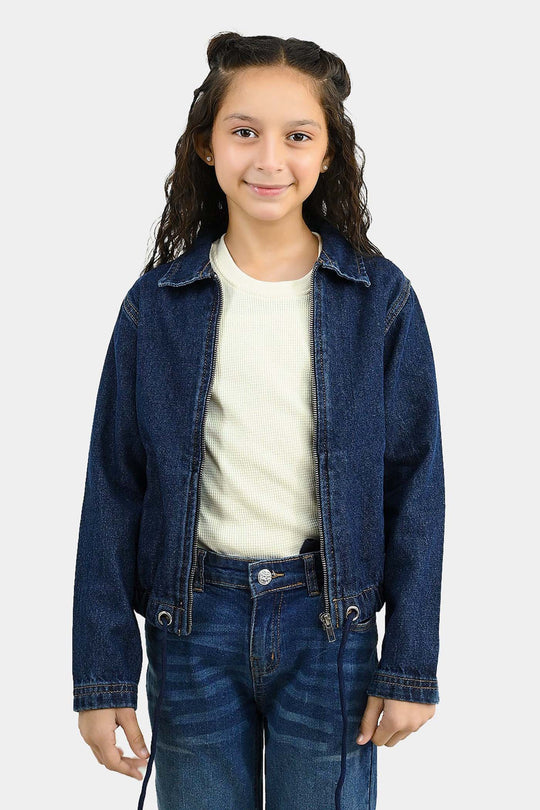 Girls Denim Rigid Woven Jacket Rope - Dark Blue