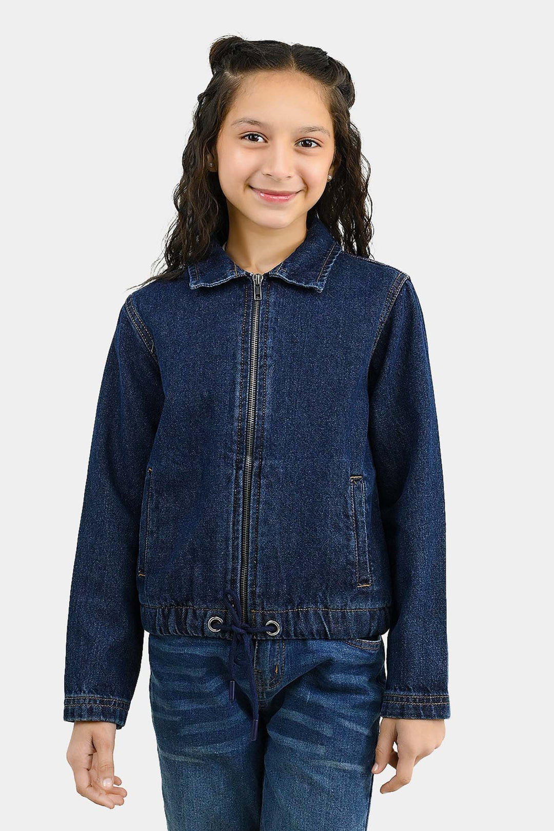 Girls Denim Rigid Woven Jacket Rope - Dark Blue