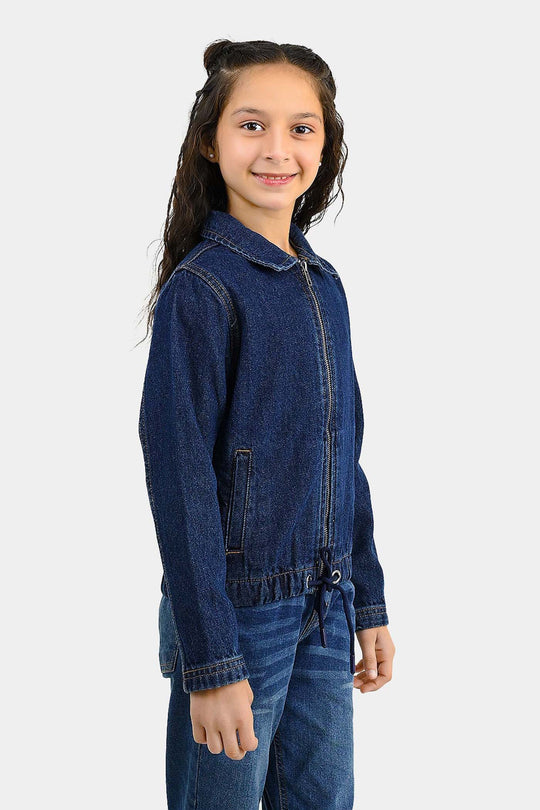 Girls Denim Rigid Woven Jacket Rope - Dark Blue
