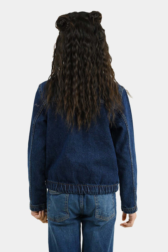 Girls Denim Rigid Woven Jacket Rope - Dark Blue