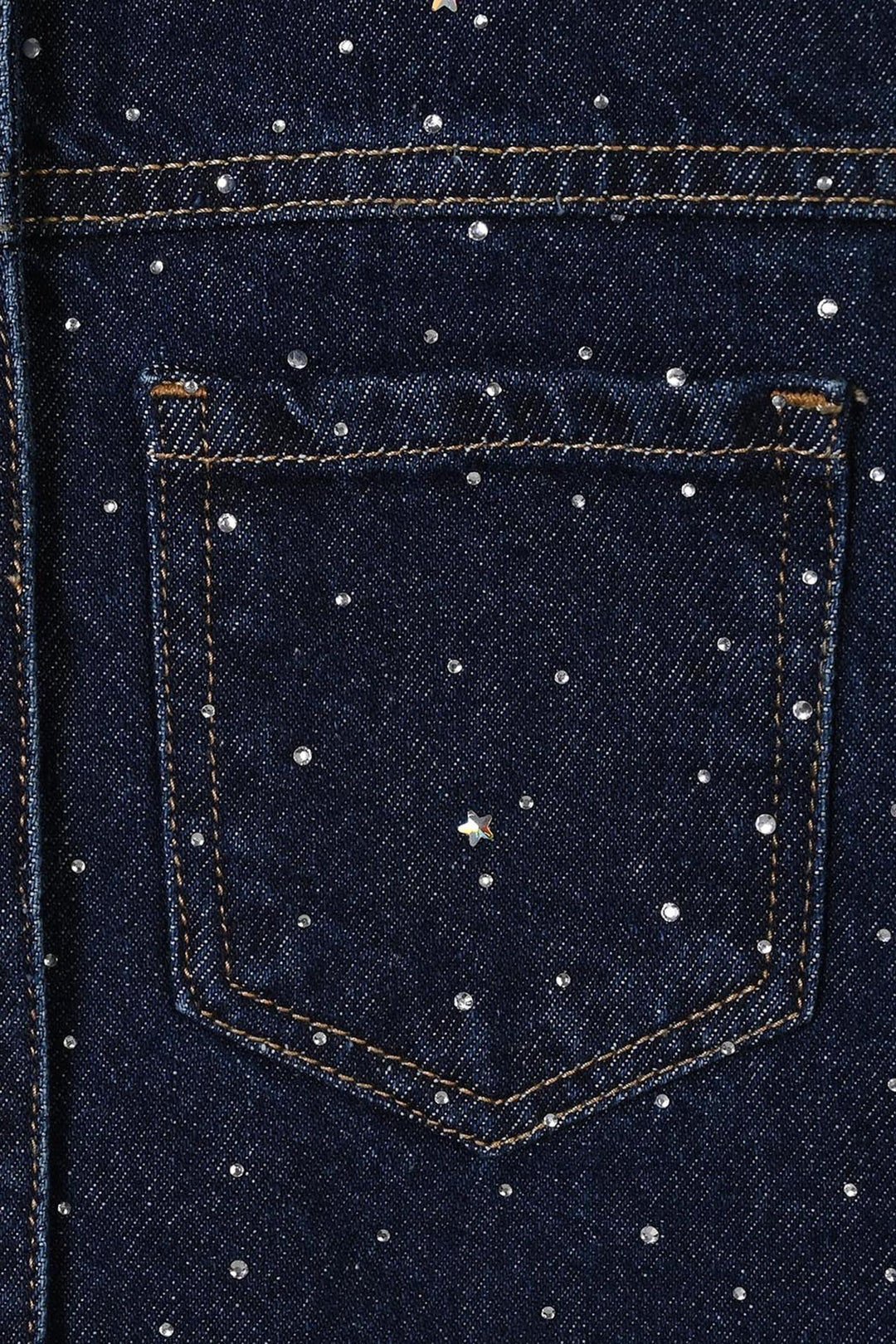 Girls Denim Rigid Woven Jacket Studs - Dark BLUE