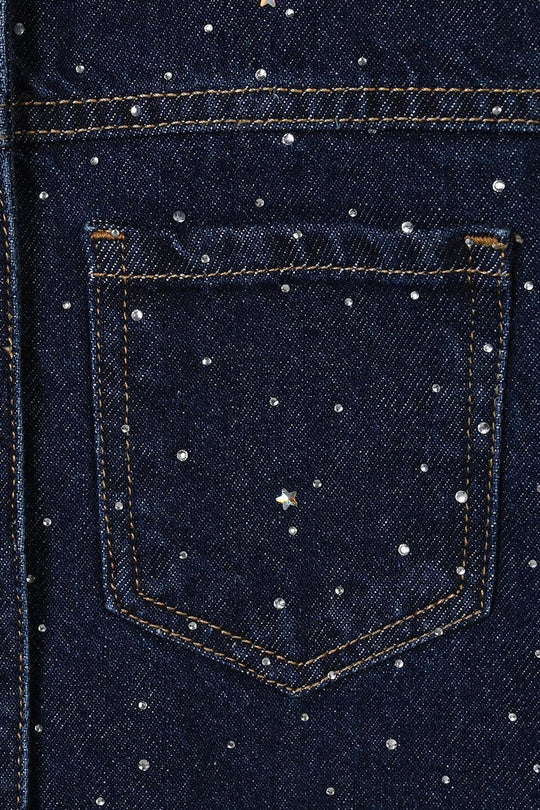Girls Denim Rigid Woven Jacket Studs - Dark BLUE