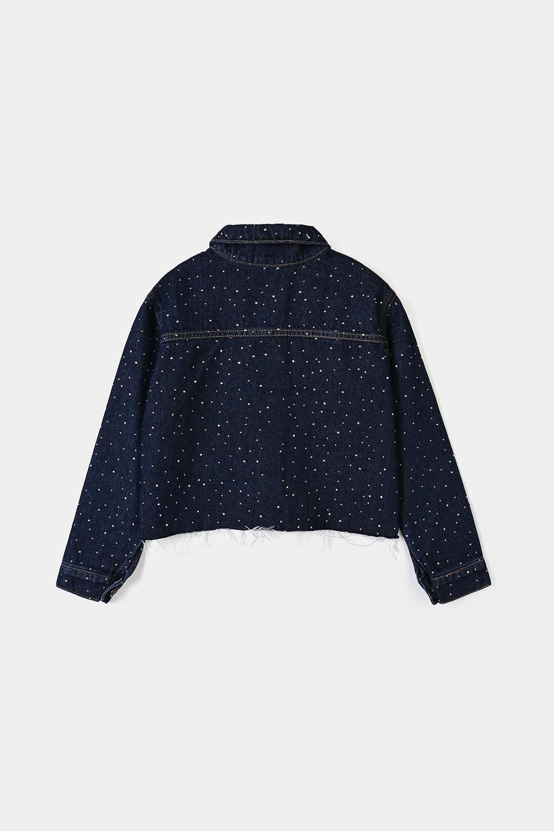 Girls Denim Rigid Woven Jacket Studs - Dark BLUE